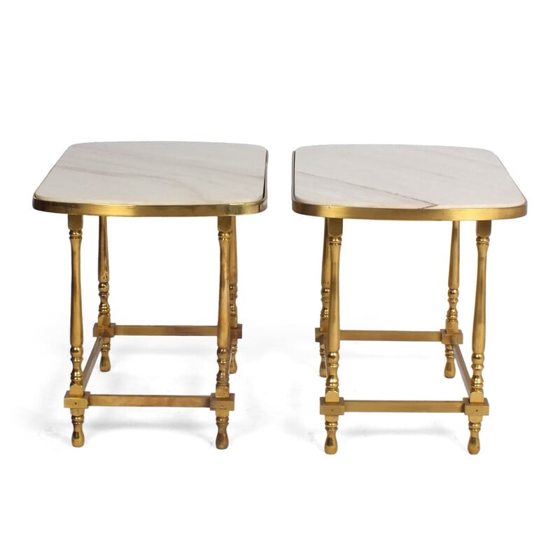 Vintage console and side tables in bronze and marble