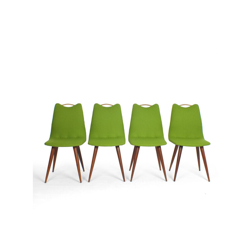 Set of 4 green dining chairs, 1950