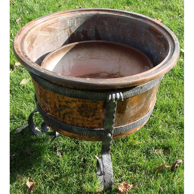 Vintage copper and iron garden pot, 1970s
