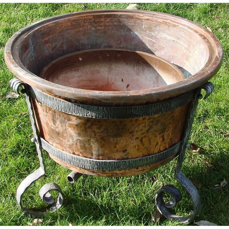 Vintage copper and iron garden pot, 1970s