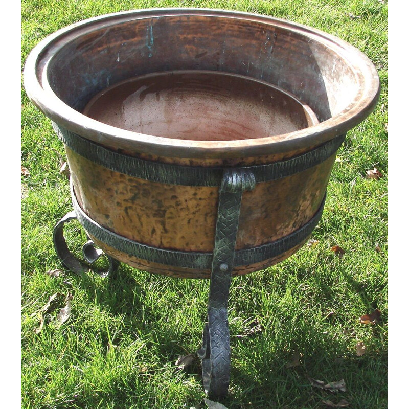 Vintage copper and iron garden pot, 1970s