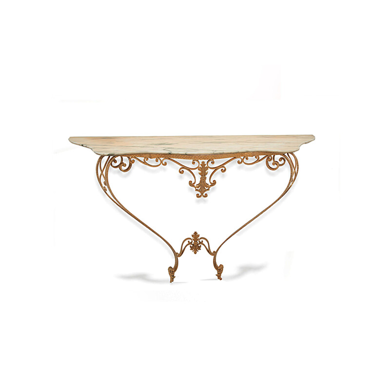 Vintage wrought iron and marble console by Pier Luigi Colli, Italy, 1950s