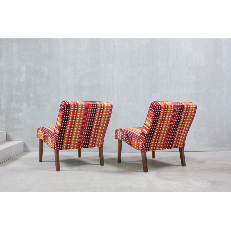 Ensemble de 2 fauteuils vintage en velours à motifs, 1960