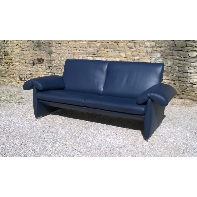 Vintage sofa DS1002 in blue leather by De Sede, 2000s