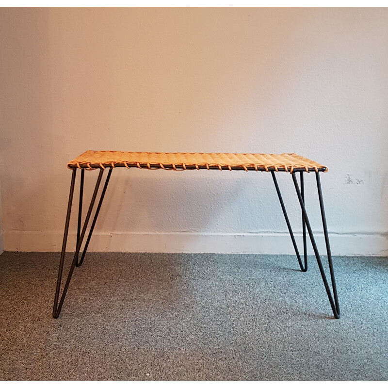 Vintage rattan and metal coffee table by Raoul Guys, 1950s