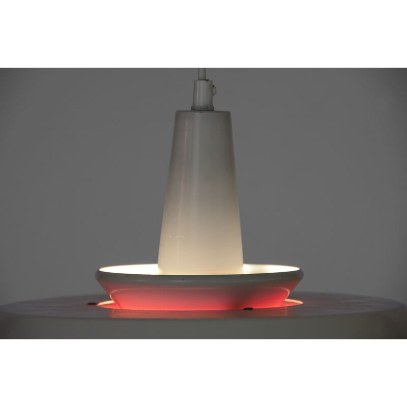 Vintage cream white hanging lamp with red light effect, Denmark, 1960s