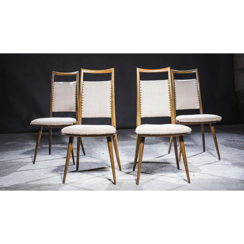 Ensemble de 4 chaises vintage en bois de merisier, 1960, 