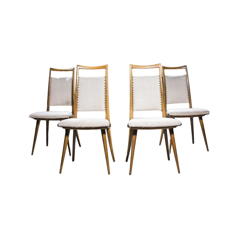 Set of 4 vintage dining chairs in cherrywood, 1960s, 