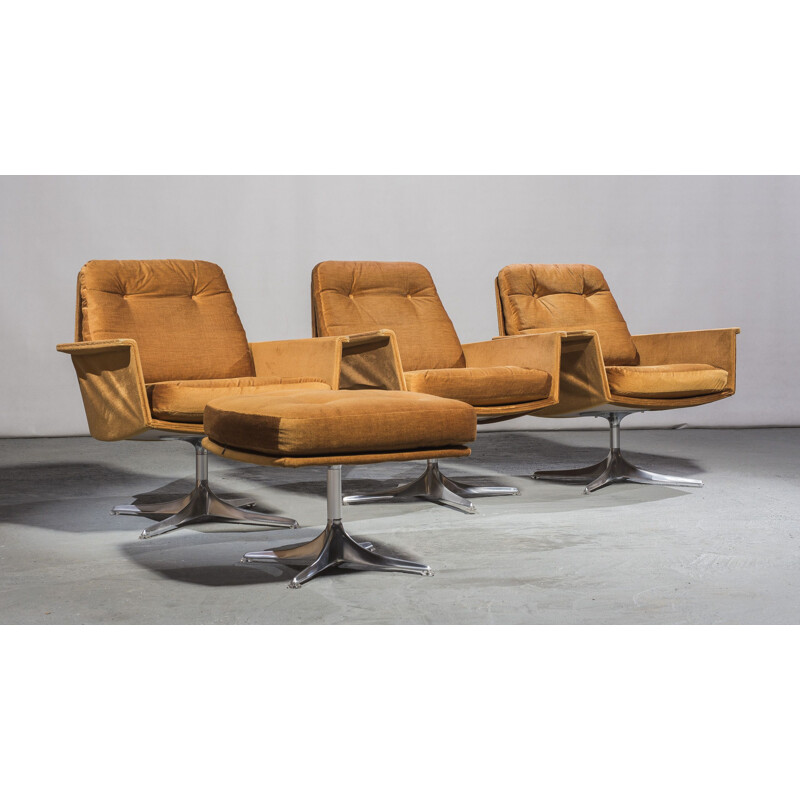  Set of 4 vintage "Sedia" armchairs & ottoman by Horst Brüning for Cor, 1966