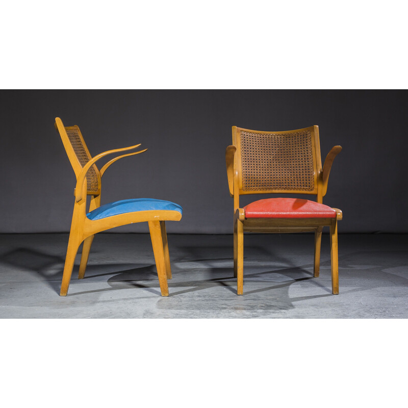 Pair of Swedish wicker & oak chairs by Bengt Akerblom, 1950s