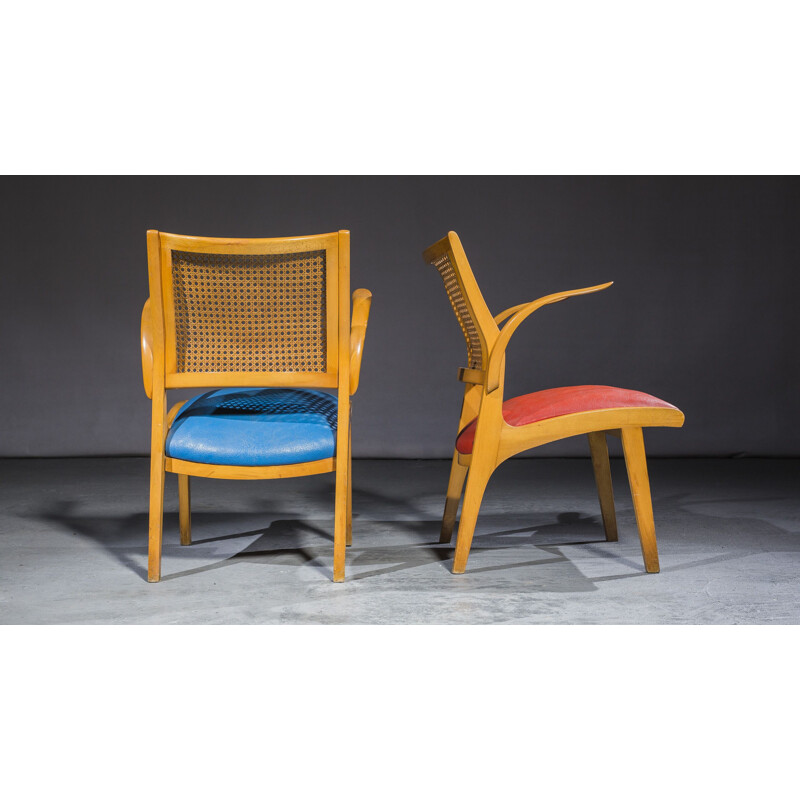 Pair of Swedish wicker & oak chairs by Bengt Akerblom, 1950s