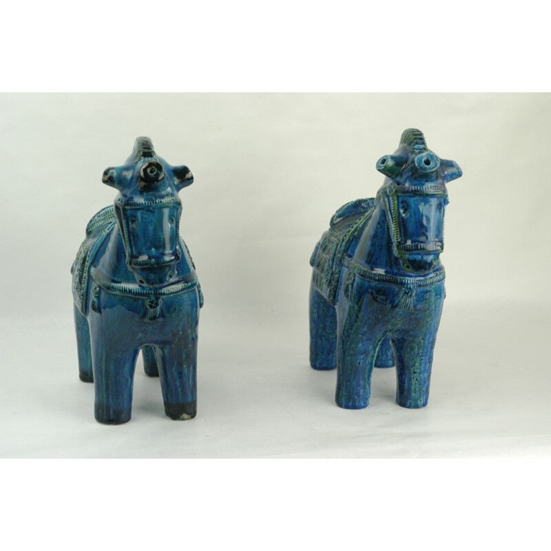 Pair of vintage Rimini blue horses by Aldo Londi, 1960