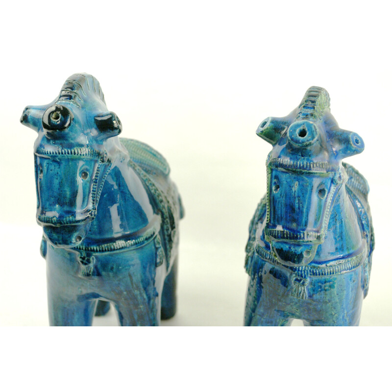 Pair of vintage Rimini blue horses by Aldo Londi, 1960