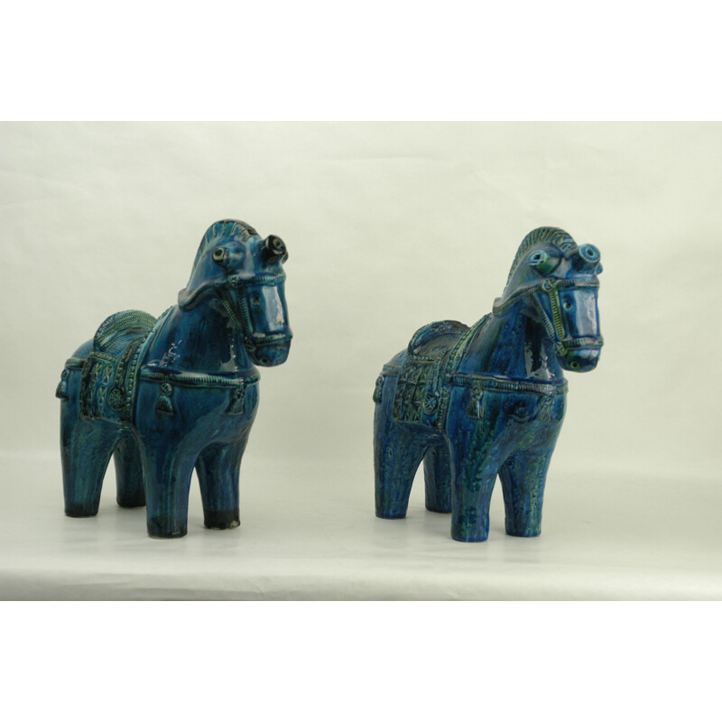 Pair of vintage Rimini blue horses by Aldo Londi, 1960