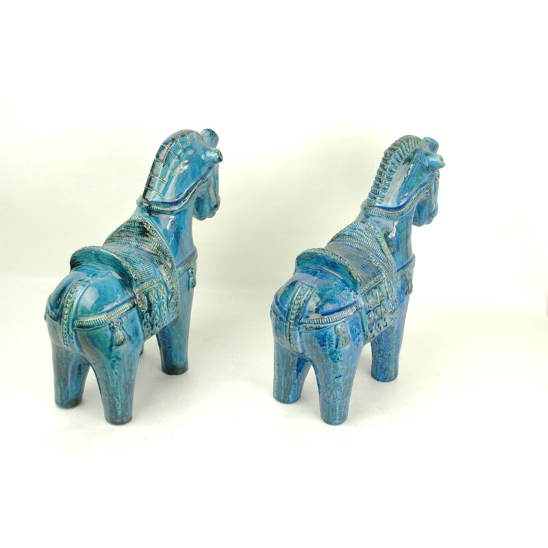 Pair of vintage Rimini blue horses by Aldo Londi, 1960