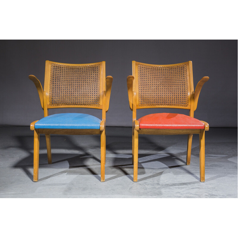 Pair of Swedish wicker & oak chairs by Bengt Akerblom, 1950s