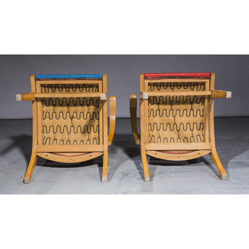 Paire de fauteuils suédois en osier et en chêne par Bengt Akerblom, 1950