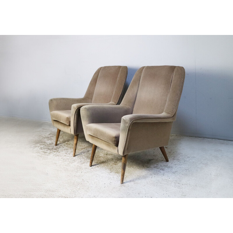 Paire de fauteuils vintage en velours , 1960