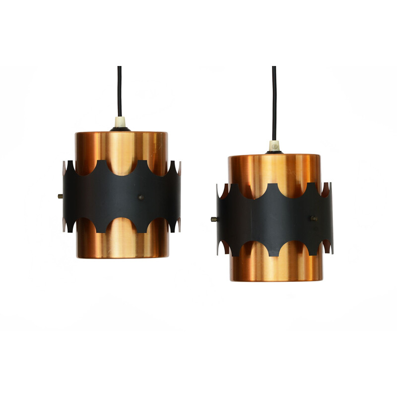 Set of 2 vintage brass pendant lights by Werner Schou for Coronell Electro. Denmark, 1960s