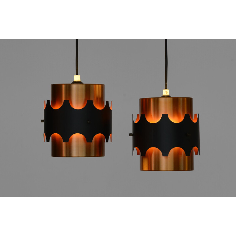 Set of 2 vintage brass pendant lights by Werner Schou for Coronell Electro. Denmark, 1960s