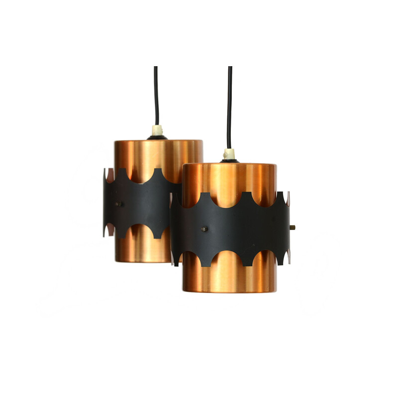 Set of 2 vintage brass pendant lights by Werner Schou for Coronell Electro. Denmark, 1960s