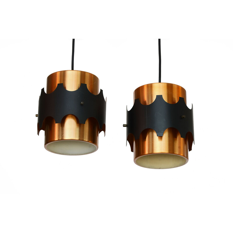 Set of 2 vintage brass pendant lights by Werner Schou for Coronell Electro. Denmark, 1960s