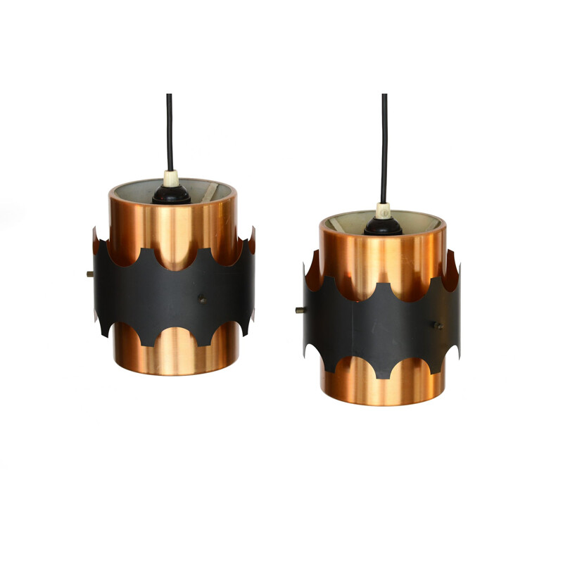 Set of 2 vintage brass pendant lights by Werner Schou for Coronell Electro. Denmark, 1960s