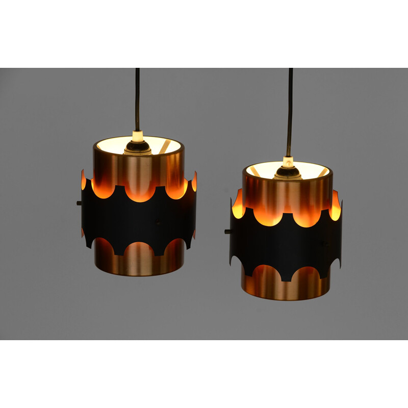 Set of 2 vintage brass pendant lights by Werner Schou for Coronell Electro. Denmark, 1960s