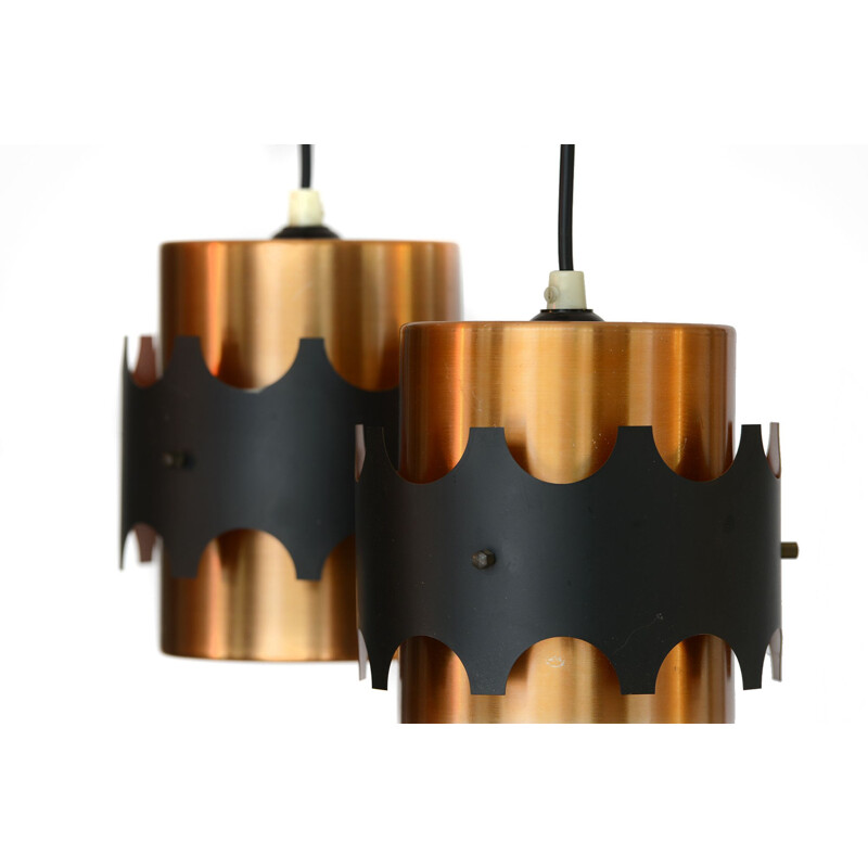 Set of 2 vintage brass pendant lights by Werner Schou for Coronell Electro. Denmark, 1960s