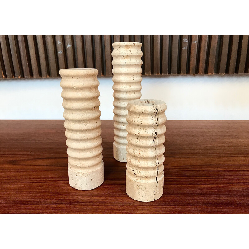 Set of 3 vintage candle holders by Fratelli Mannelli for Travertino di Rapolano, 1970s