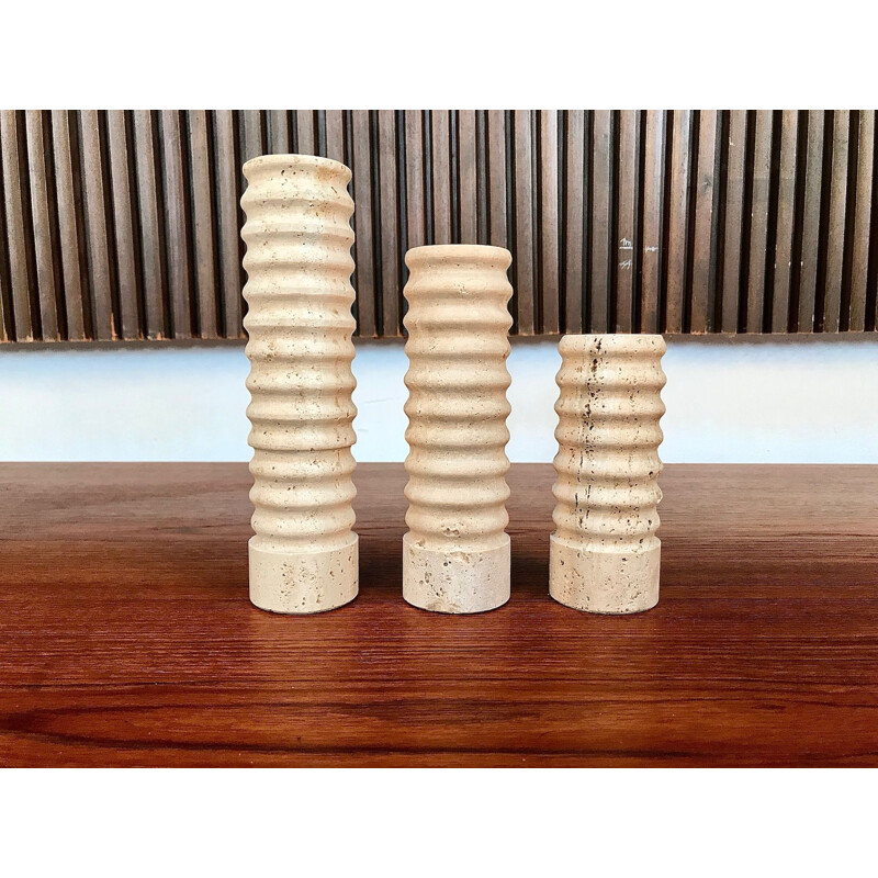 Set of 3 vintage candle holders by Fratelli Mannelli for Travertino di Rapolano, 1970s