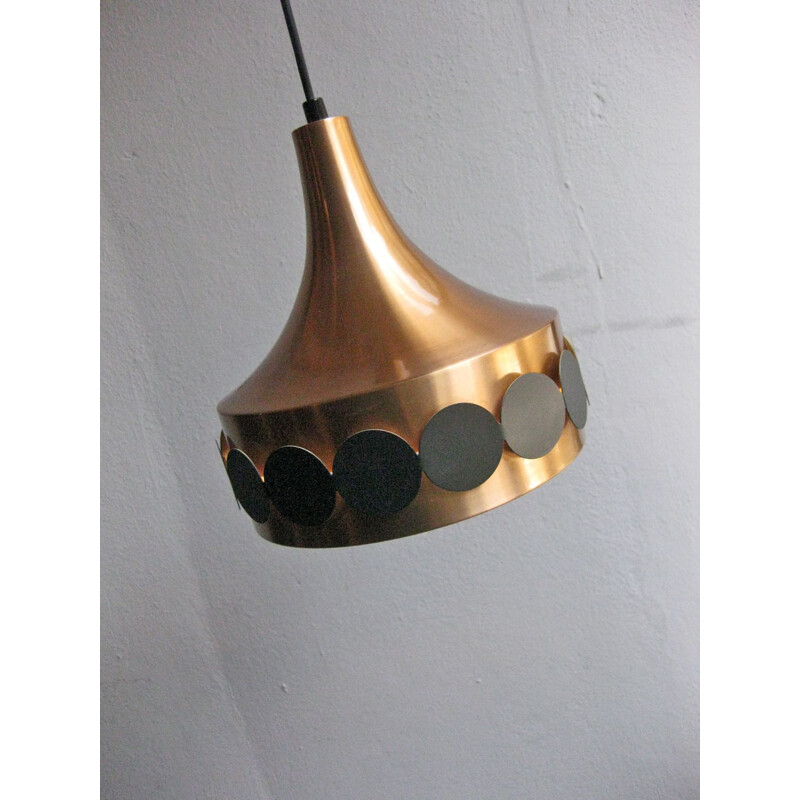 Vintage coppered and black metal pendant lamp, 1960s