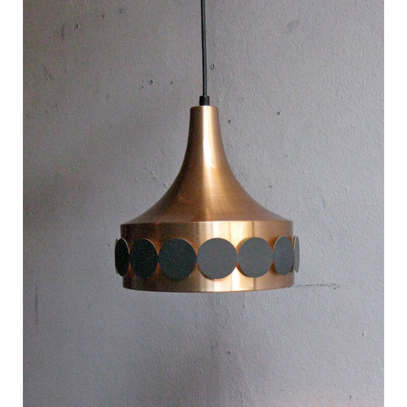 Vintage coppered and black metal pendant lamp, 1960s