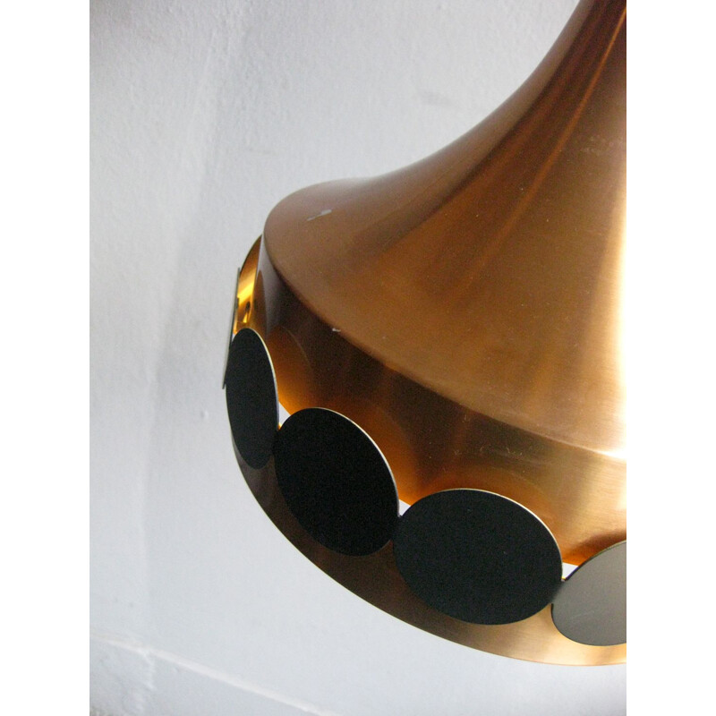 Vintage coppered and black metal pendant lamp, 1960s