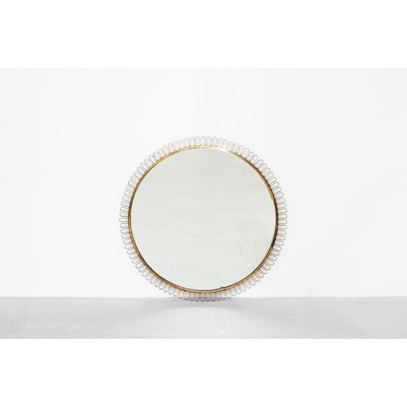 Vintage round wall mirror attr. to Josef Frank for Svenkt Tenn, Sweden, 1940s