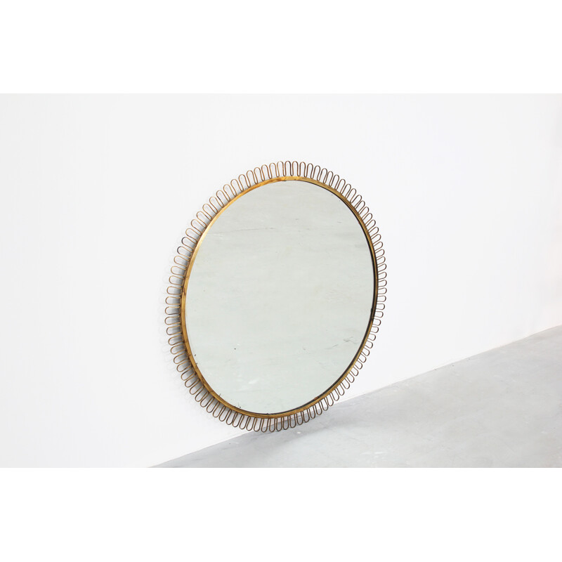 Vintage round wall mirror attr. to Josef Frank for Svenkt Tenn, Sweden, 1940s