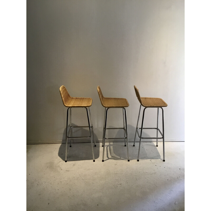 Set of 3 vintage rattan stools by Dirk Van Sliedregt from Rohe Noordwolde, 1960-70s