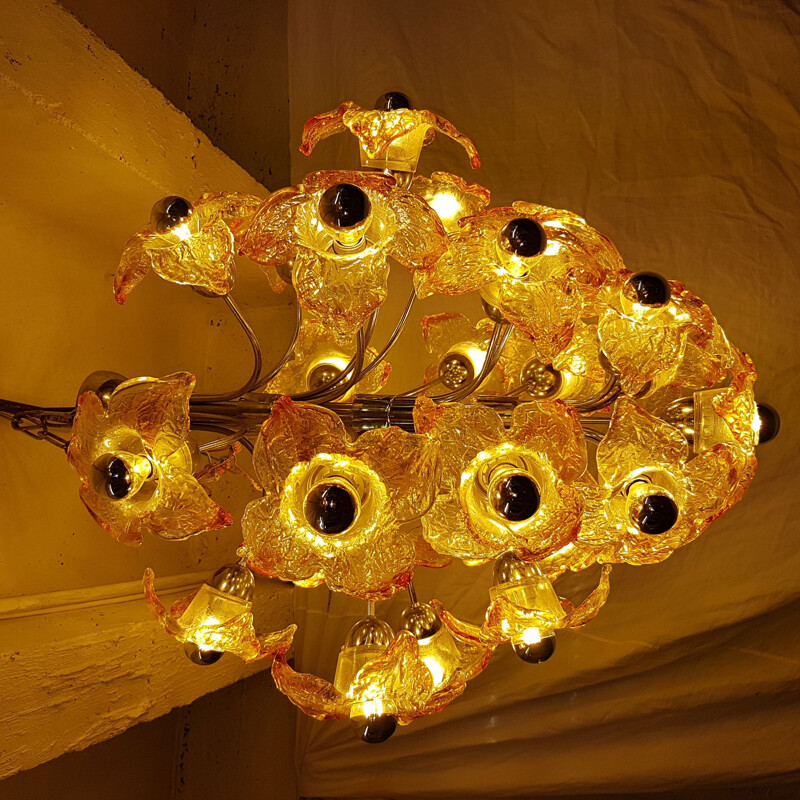 Vintage "Flower" glass chandelier by Mazzega, 1970s