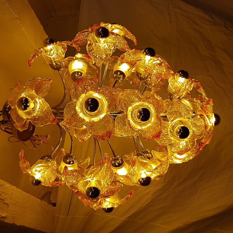 Vintage "Flower" glass chandelier by Mazzega, 1970s