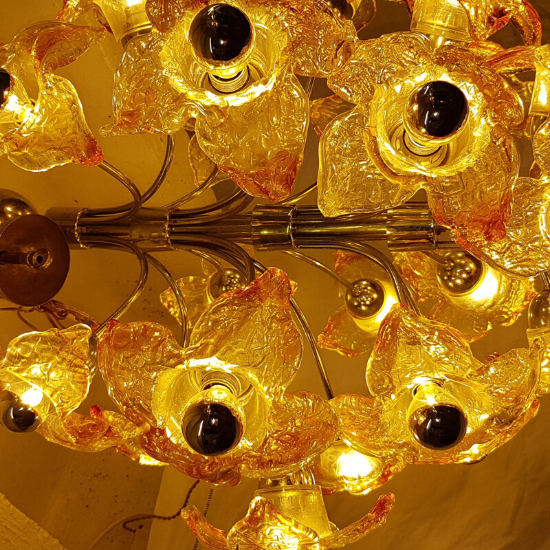 Vintage "Flower" glass chandelier by Mazzega, 1970s