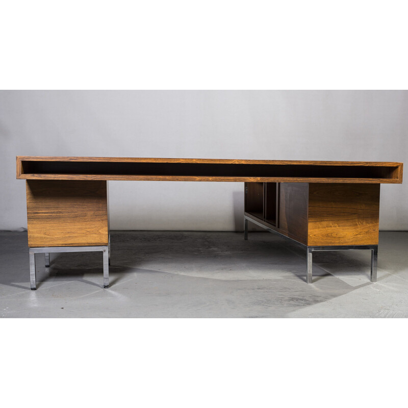 Large rosewood vintage desk with pulpit and sideboard, 1960s