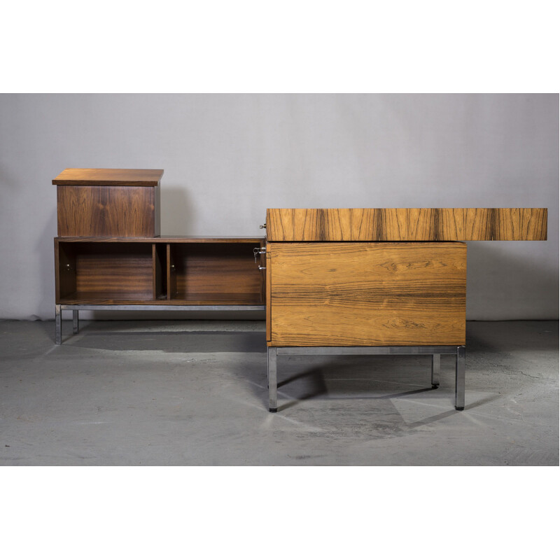 Large rosewood vintage desk with pulpit and sideboard, 1960s