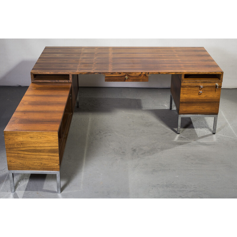 Large rosewood vintage desk with pulpit and sideboard, 1960s