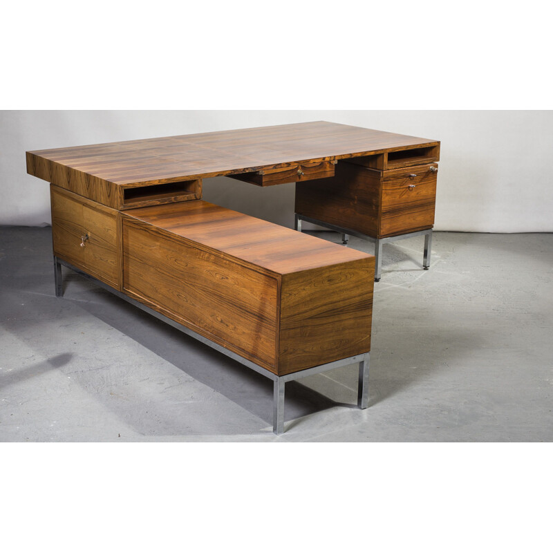 Large rosewood vintage desk with pulpit and sideboard, 1960s