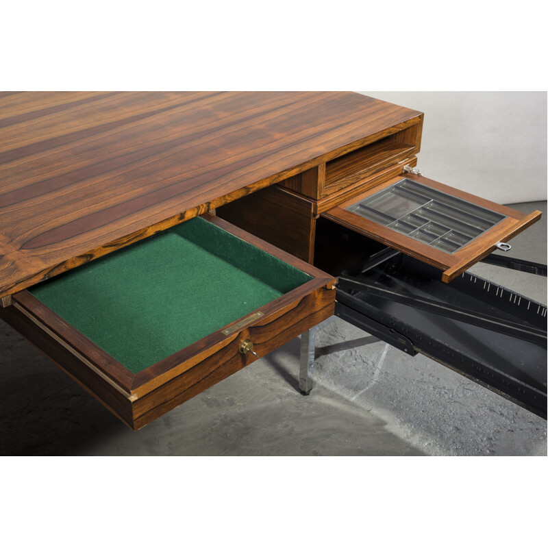 Large rosewood vintage desk with pulpit and sideboard, 1960s