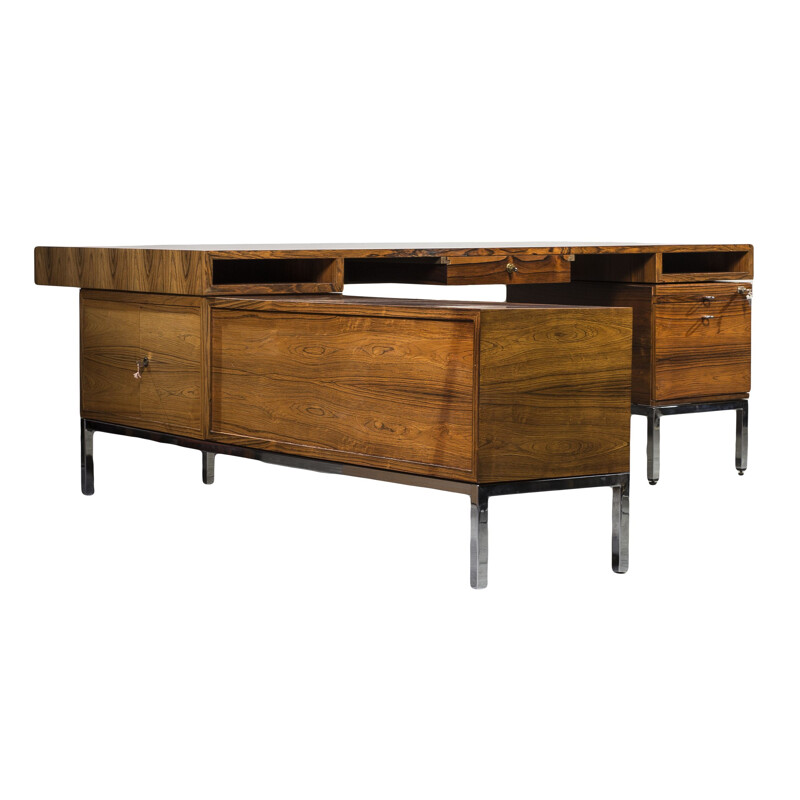 Large rosewood vintage desk with pulpit and sideboard, 1960s