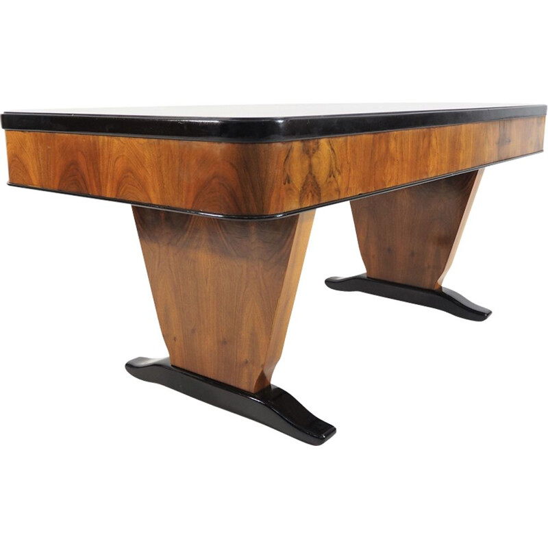 Vintage art deco walnut desk, 1940s