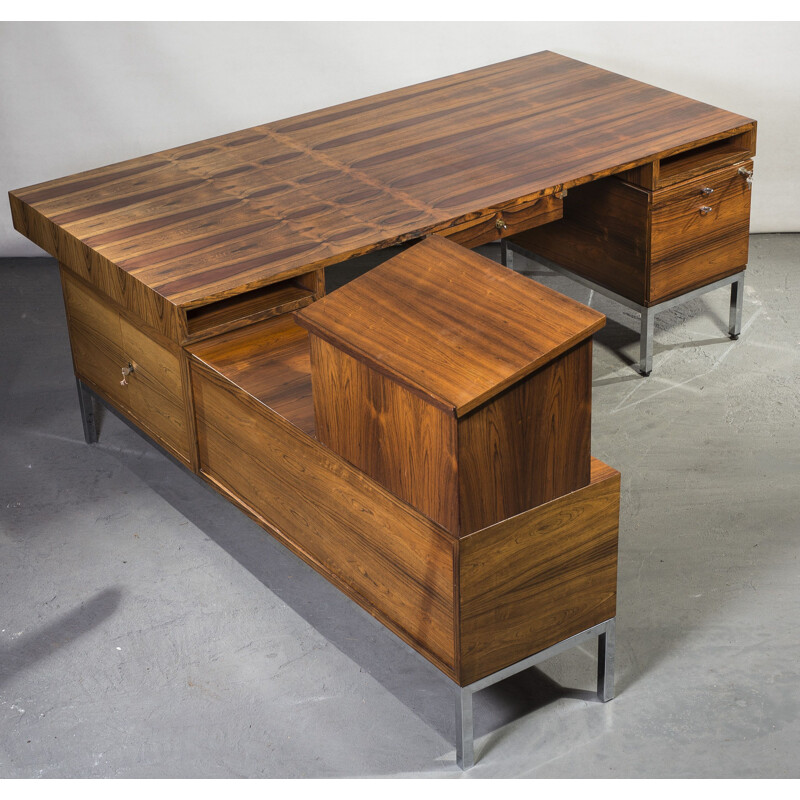 Large rosewood vintage desk with pulpit and sideboard, 1960s