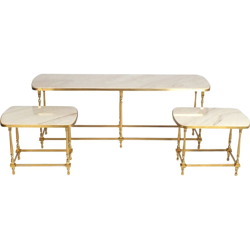 Vintage console and side tables in bronze and marble