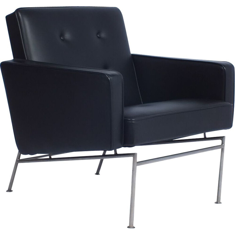 Vintage black leatherette armchair by Theo Ruth for Artifort